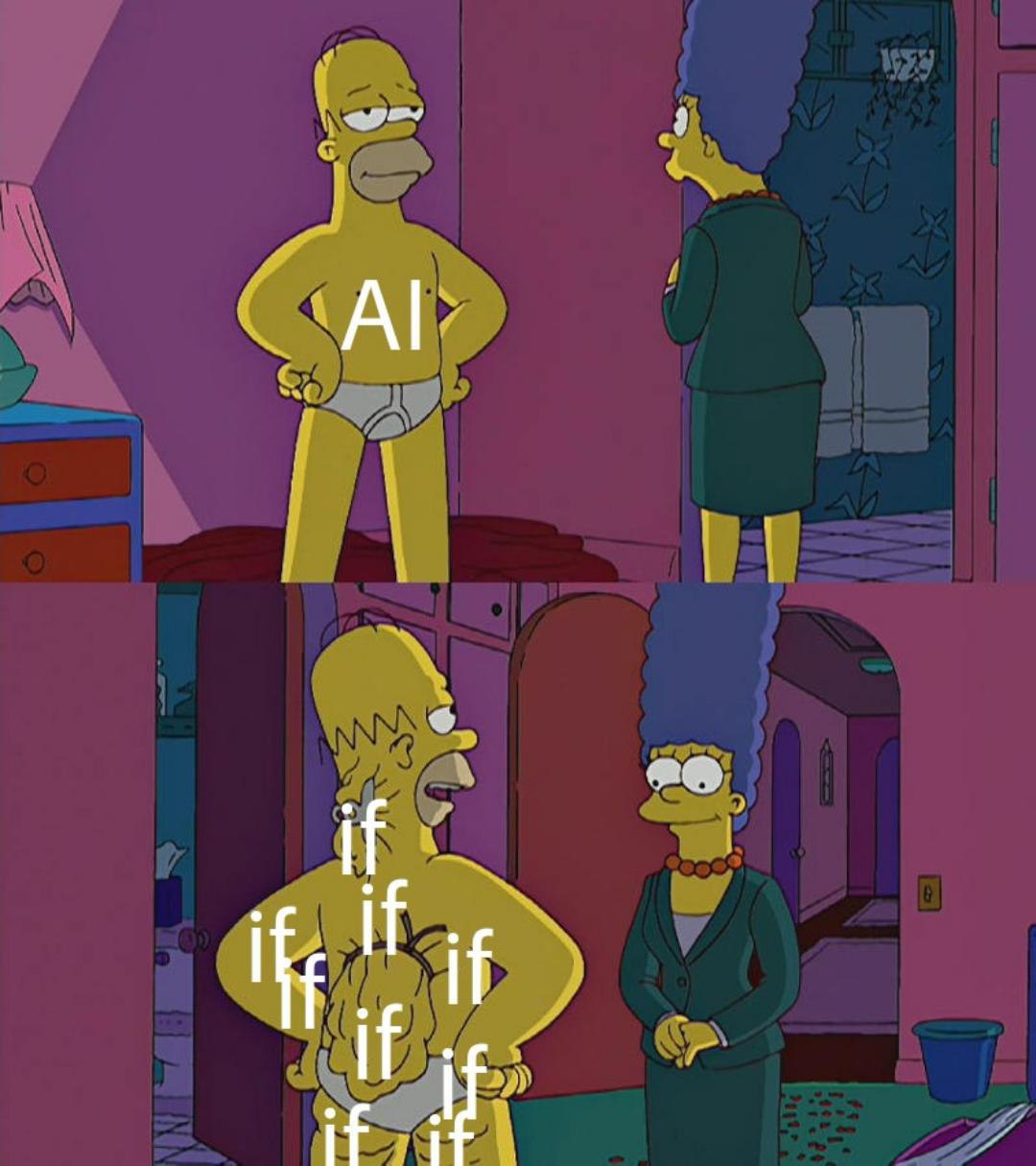 The meme is a play on the classic "I'm not a lawyer, but..." phrase, with a humorous twist. It features a character from The Simpsons, Homer, in a compromising situation, with the phrase "I'm not a doctor, but..." written above him, but the text is replaced with "I'm not a doctor, but I've AI'd".